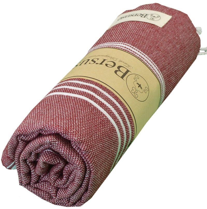 Bersuse Towels Anatolia XL Beach Blanket Throw Blanket Turkish Towel 100% Cotton Extra-Large Quick-Dry Lightweight Premium Peshtemal Towel - 61x82 Inches, Burgundy - Image 2
